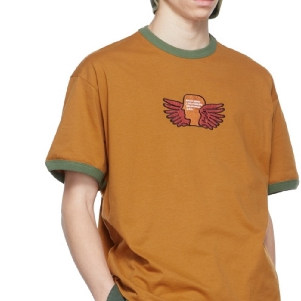 Brain Dead Los Angeles Flyers Ringer Short sleeve tee brown/green Medium NWOT